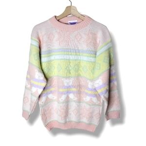 VTG 80s Justin Allen Pastel Teddy Bear Sweater M Kawaii/Cottagecore